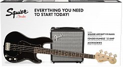 Squier Affinity Series™ Precision Bass® PJ Pack, Laurel Fingerboard, Black, Gig Bag, Rumble 15 - 230V EU