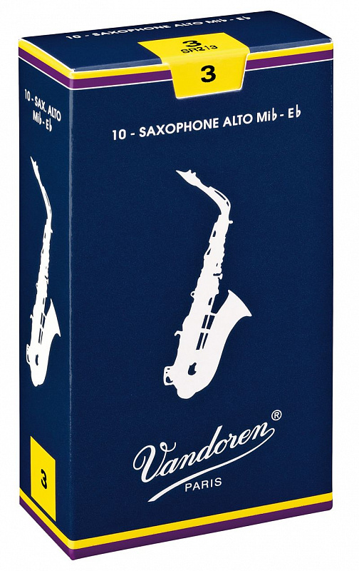 Vandoren SR213  трости для альт-саксофона , традиционные (синяя пачка), №3, (упаковка 10 шт. ) в магазине Music-Hummer