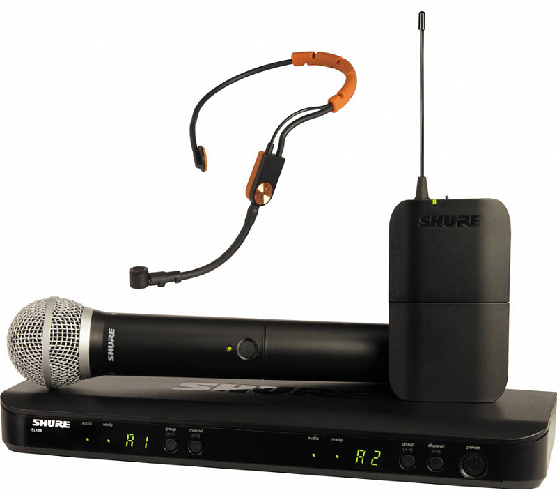 SHURE BLX1288E/SM31 K3E 606-636 MHz двухканальная радиосистема с головным микрофоном SM31FH и ручным передатчиком SM58 в магазине Music-Hummer