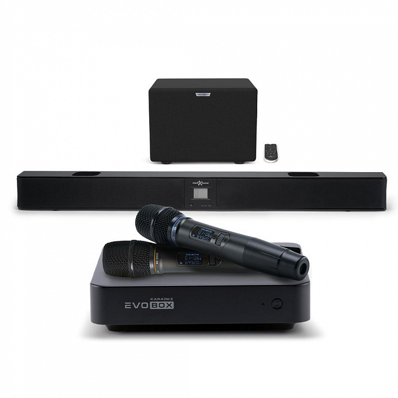 Комплект для караоке Evolution EVOBOX PLUS с микрофонами и саундбаром Black в магазине Music-Hummer